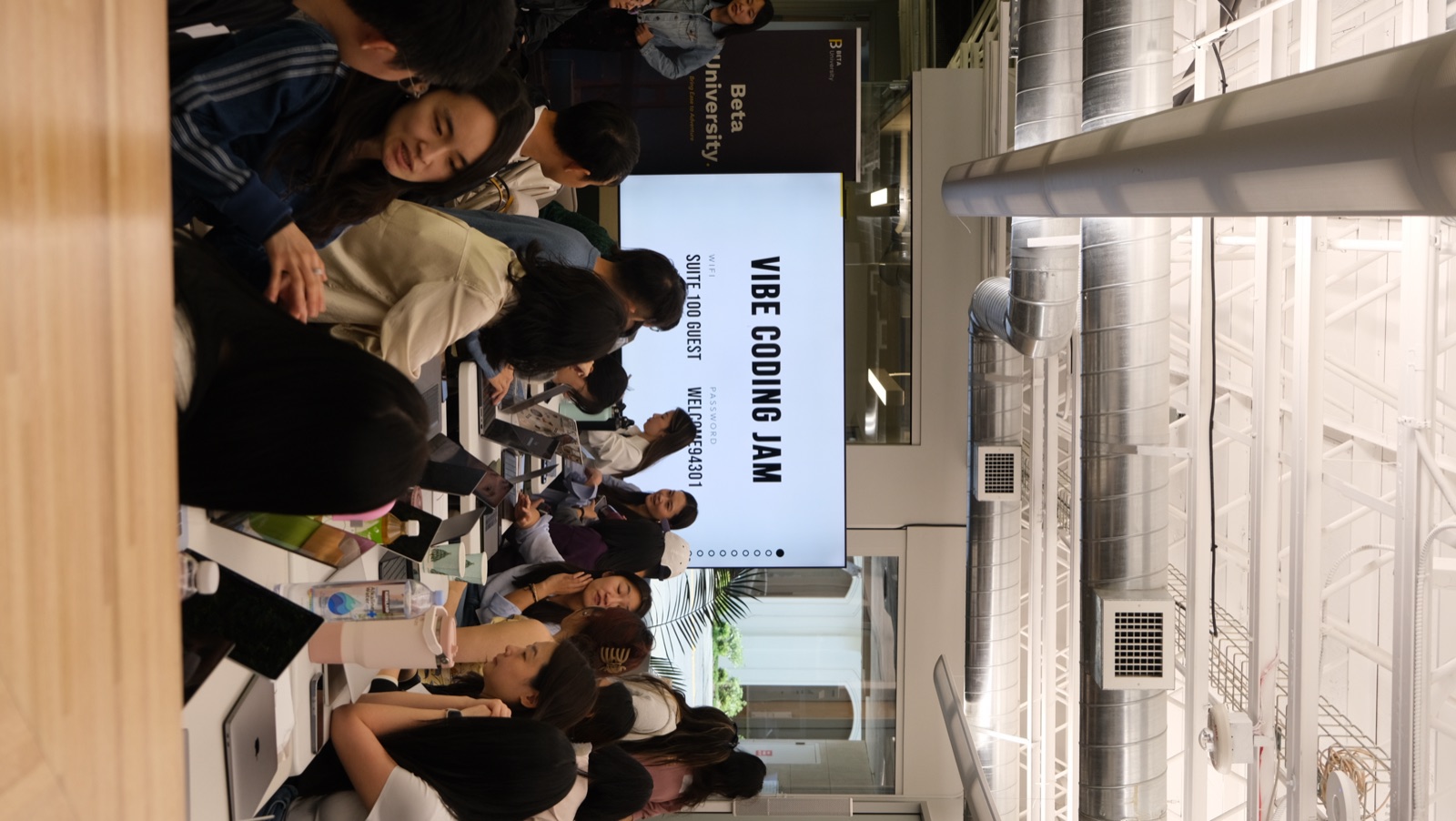 Attendees working at tables